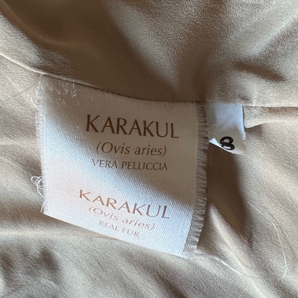 Karakul sheep real fur coat, knee length, tan color, size 8 - Picture 4 of 8